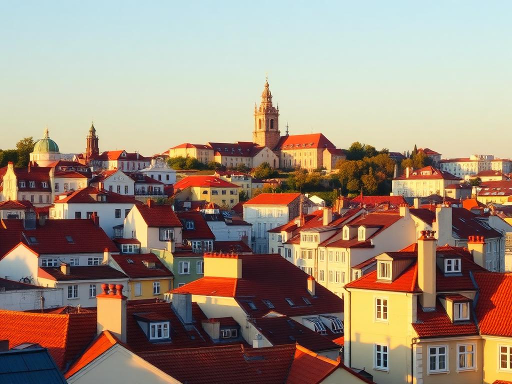 European old town rooftops at golden hour